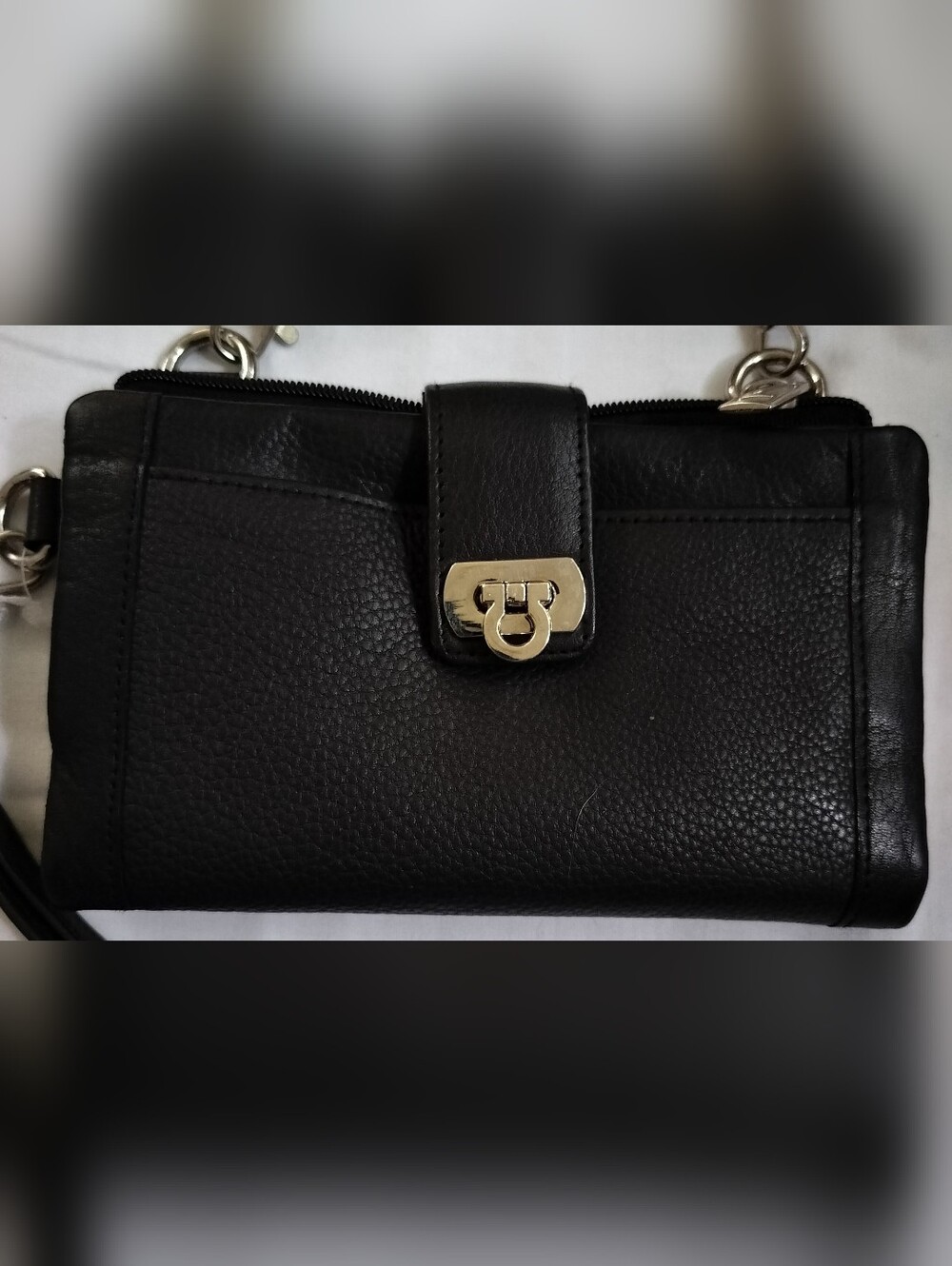 Women’s Black Leather Wallet with Silver Flip Up Clasp
